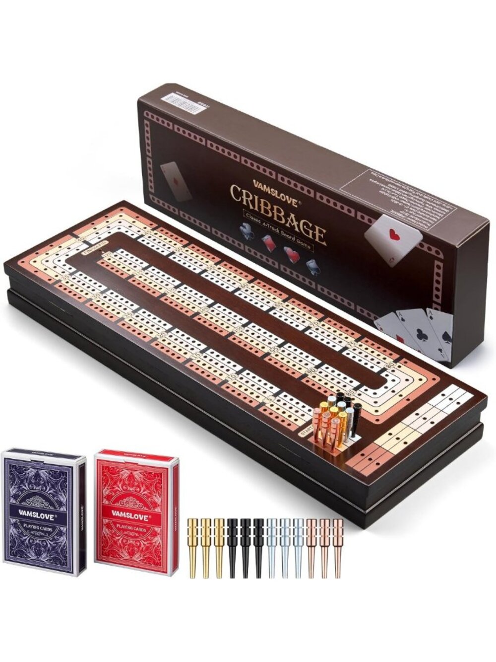 Magnetic Cribbage Board Game with Storage Slots & 12 Metal Pegs - Travel Fun!
